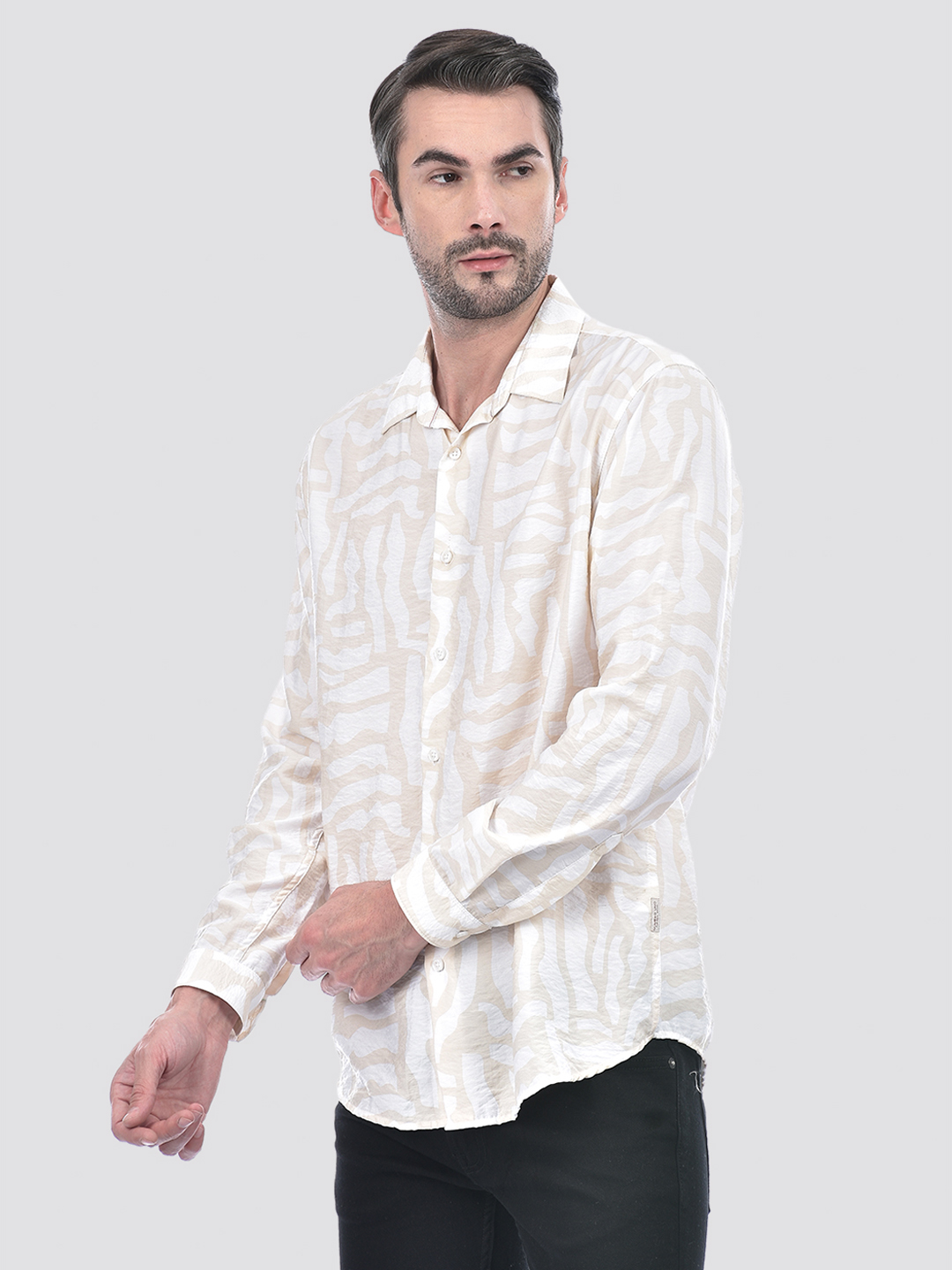 Numero Uno Men Abstract Beige Shirt